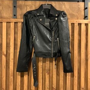 NWT Fate Faux Leather Moto Jacket Black Puff sleeve Size Small
